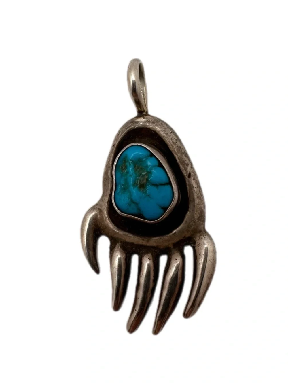 Vintage Stamped Sterling & Turquoise Bear Claw Pendant Stamped LD Native
